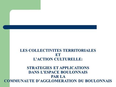 Introduction Lemprise de laction culturelle dans la stratégie de développement de la Communauté dagglomération du Boulonnais.