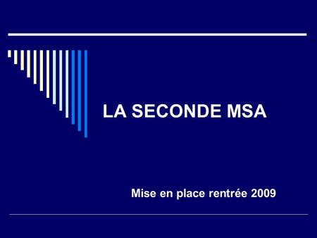 LA SECONDE MSA Mise en place rentrée 2009.