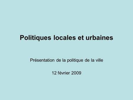 Politiques locales et urbaines