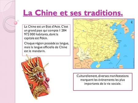 La Chine et ses traditions.
