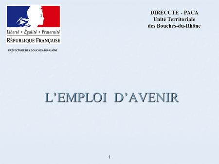 1 LEMPLOI DAVENIR DIRECCTE - PACA Unité Territoriale des Bouches-du-Rhône PRÉFECTURE DES BOUCHES-DU-RHÔNE.