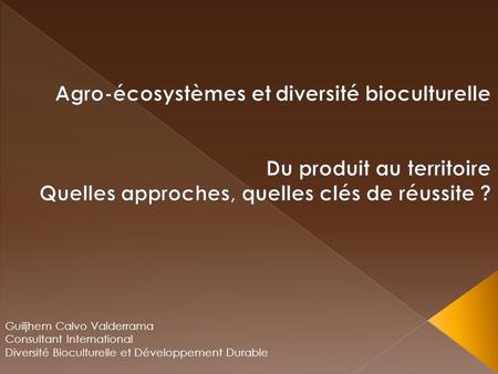 Guiljhem Calvo Valderrama Consultant International Diversité Bioculturelle et Développement Durable.