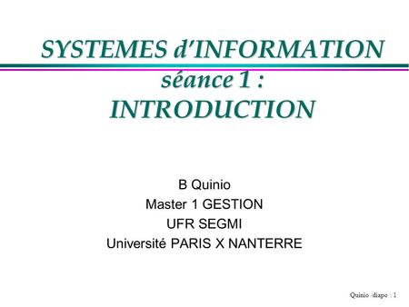 SYSTEMES d’INFORMATION séance 1 : INTRODUCTION