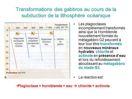 Transformations des gabbros au cours de la subduction de la lithosphère océanique Les plagioclases incomplètement transformés ainsi que la Hornblende nouvellement.