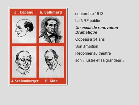 septembre 1913 La NRF publie Un essai de rénovation Dramatique