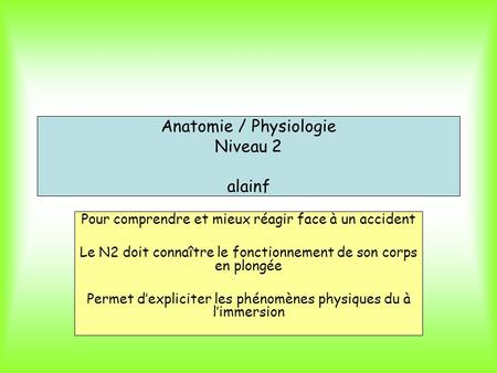 Anatomie / Physiologie Niveau 2 alainf