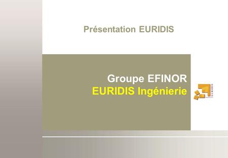 Présentation EURIDIS Groupe EFINOR EURIDIS Ingénierie.