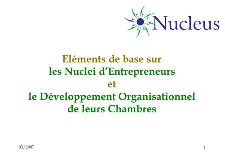 05/20071 Eléments de base sur les Nuclei dEntrepreneurs et le Développement Organisationnel de leurs Chambres.