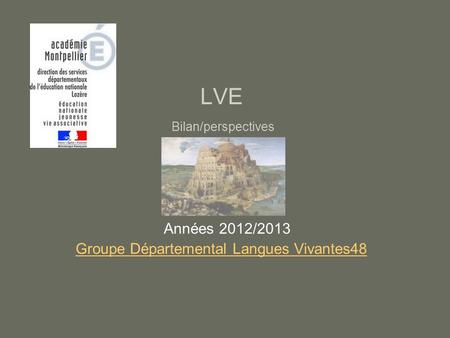 Bilan/perspectives Années 2012/2013 Groupe Départemental Langues Vivantes48 LVE.