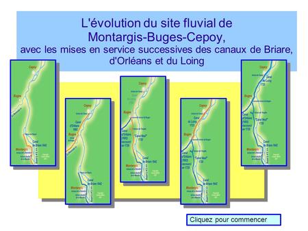L'évolution du site fluvial de Montargis-Buges-Cepoy, avec les mises en service successives des canaux de Briare, d'Orléans et du Loing Cliquez pour commencer.