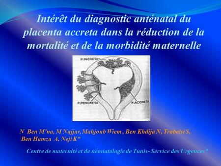 Intérêt du diagnostic anténatal du placenta accreta dans la réduction de la mortalité et de la morbidité maternelle N Ben M’na, M Najjar, Mahjoub Wiem.