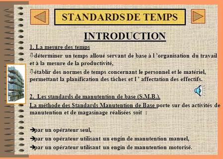 STANDARDS DE TEMPS INTRODUCTION