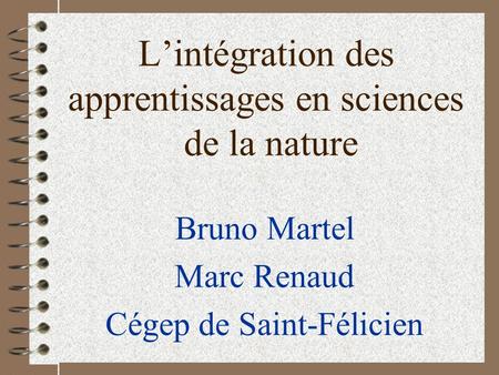 L’intégration des apprentissages en sciences de la nature