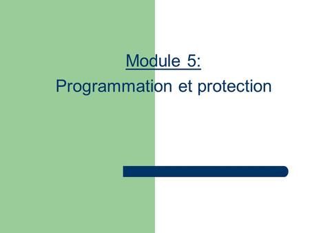 Module 5: Programmation et protection. Objectifs Identifier certains des effets négatifs et positifs que les programmes peuvent avoir sur la protection.