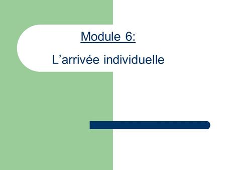 Module 6: Larrivée individuelle. Objectifs Identifier les principales préoccupations en matière de protection des demandeurs dasile qui arrivent individuellement.