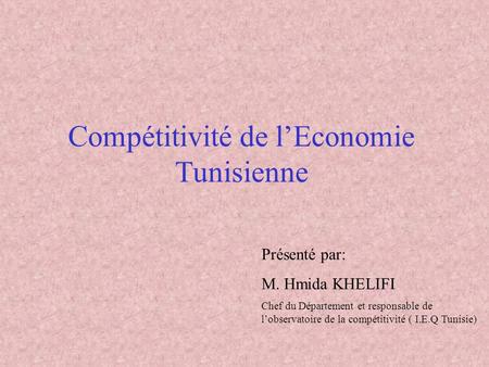 Compétitivité de l’Economie Tunisienne