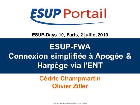 ESUP-FWA Connexion simplifiée à Apogée & Harpège via l'ENT