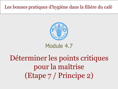 Module 4.7 Déterminer les points critiques pour la maîtrise (Etape 7 / Principe 2)