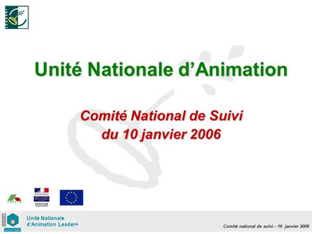 Comité national de suivi – 10 janvier 2006 Unité Nationale dAnimation Leader+ Unité Nationale dAnimation Comité National de Suivi du 10 janvier 2006.