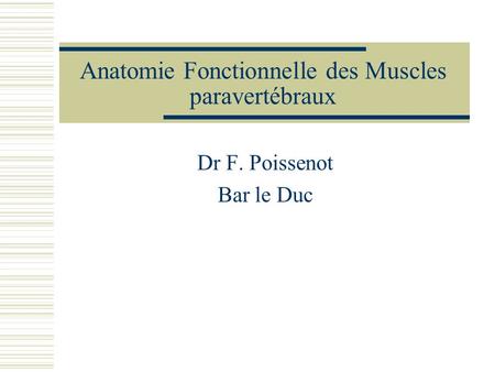 Anatomie Fonctionnelle des Muscles paravertébraux