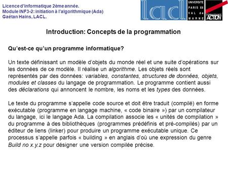 Introduction: Concepts de la programmation