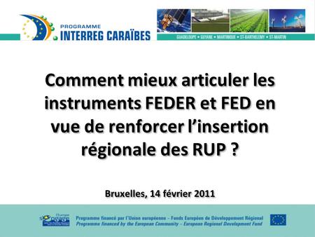 Comment mieux articuler les instruments FEDER et FED en vue de renforcer l’insertion régionale des RUP ? Bruxelles, 14 février 2011.