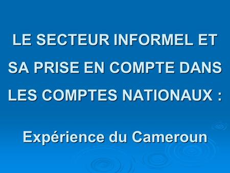 Plan de l’exposé Contexte des enquêtes sur l’emploi et le secteur informel Les enquêtes sur le secteur informel au Cameroun Intégration des enquêtes.