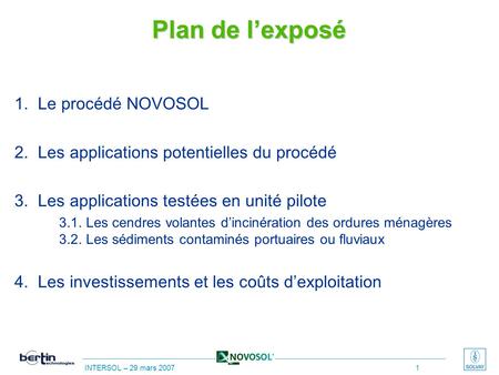 Plan de l’exposé 1. Le procédé NOVOSOL