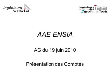 Ingénieurs AAE ENSIA AG du 19 juin 2010 Présentation des Comptes.