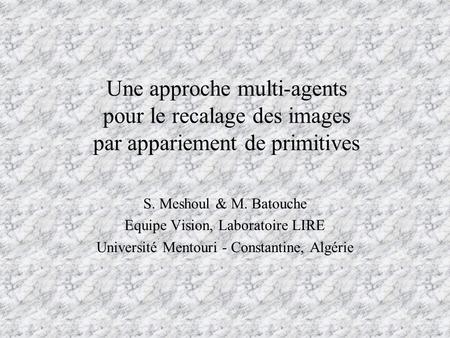S. Meshoul & M. Batouche Equipe Vision, Laboratoire LIRE
