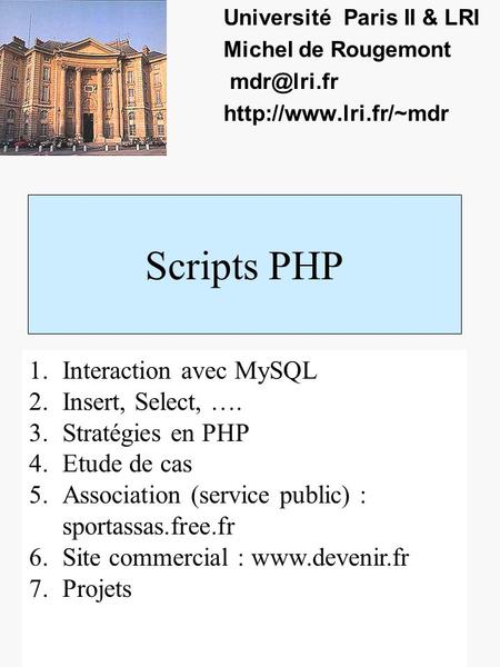 Scripts PHP Interaction avec MySQL Insert, Select, ….