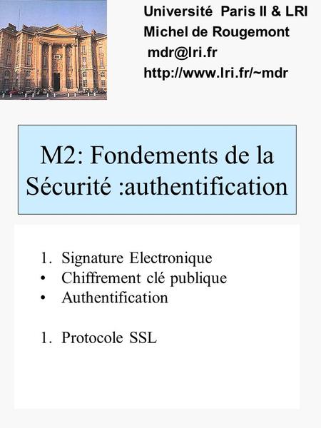 M2: Fondements de la Sécurité :authentification