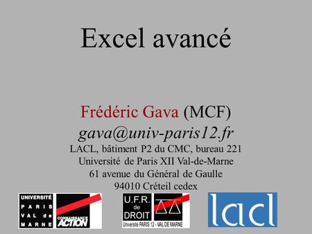 Excel avancé Frédéric Gava (MCF)