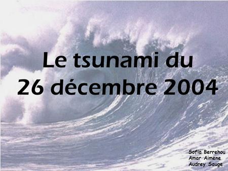 Le tsunami du 26 décembre 2004 Sofia Berrehou Amar Aimene Audrey Sauge.
