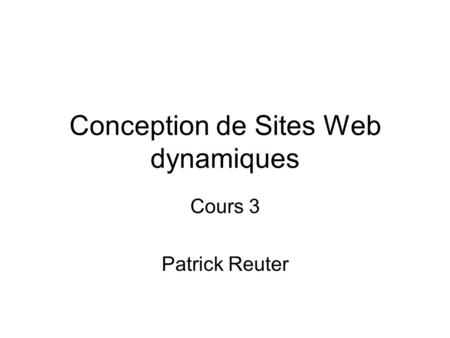 Conception de Sites Web dynamiques
