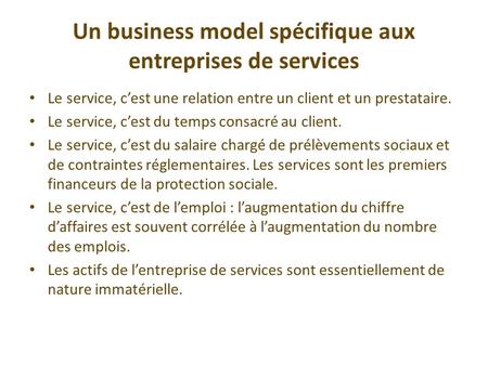Un business model spécifique aux entreprises de services