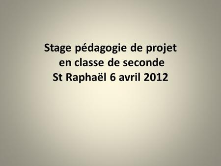 Stage pédagogie de projet en classe de seconde St Raphaël 6 avril 2012.