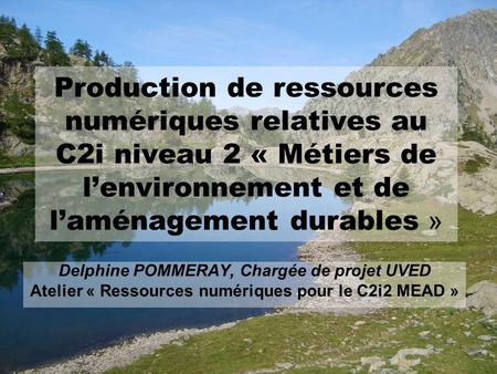 Production de ressources numériques relatives au C2i niveau 2 « Métiers de l’environnement et de l’aménagement durables » Delphine POMMERAY, Chargée de.