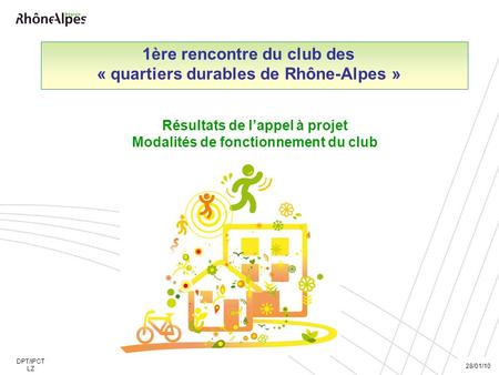 1ère rencontre du club des « quartiers durables de Rhône-Alpes » Résultats de lappel à projet Modalités de fonctionnement du club DIRECTION DES POLITIQUES.