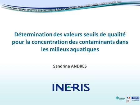 Détermination des valeurs seuils de qualité pour la concentration des contaminants dans les milieux aquatiques Sandrine ANDRES.
