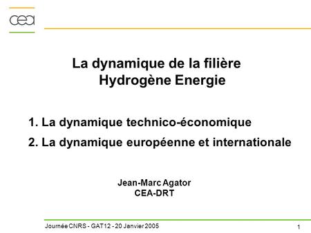 La dynamique de la filière Hydrogène Energie Jean-Marc Agator CEA-DRT