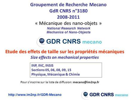 Groupement de Recherche Mecano GdR CNRS n°