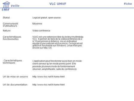 VLC UMVF Fiche Veille Statut Logiciel gratuit, open source