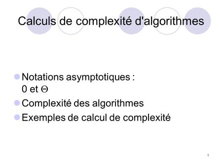 Calculs de complexité d'algorithmes