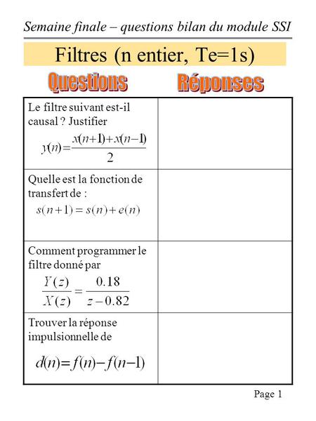 Filtres (n entier, Te=1s)