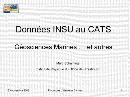 Données INSU au CATS Géosciences Marines … et autres