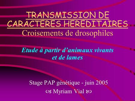 Stage PAP génétique - juin 2005  Myriam Vial 