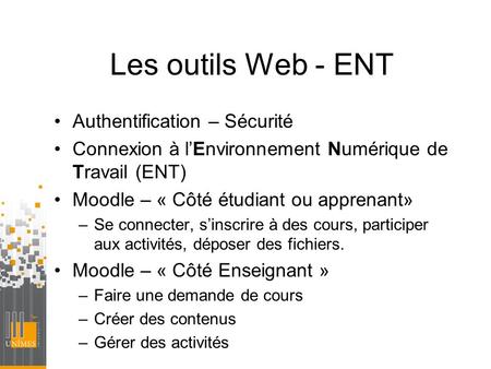 Les outils Web - ENT Authentification – Sécurité