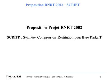 Proposition Projet RNRT 2002