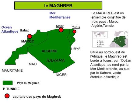 le MAGHREB SAHARA MAURITANIE NIGER LIBYE MALI Océan Atlantique